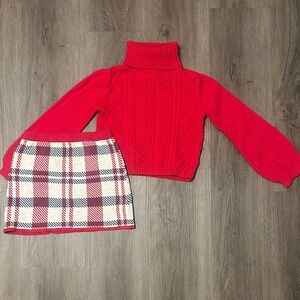 Red Turtleneck Sweater and Plaid Skirt Set 5/6
